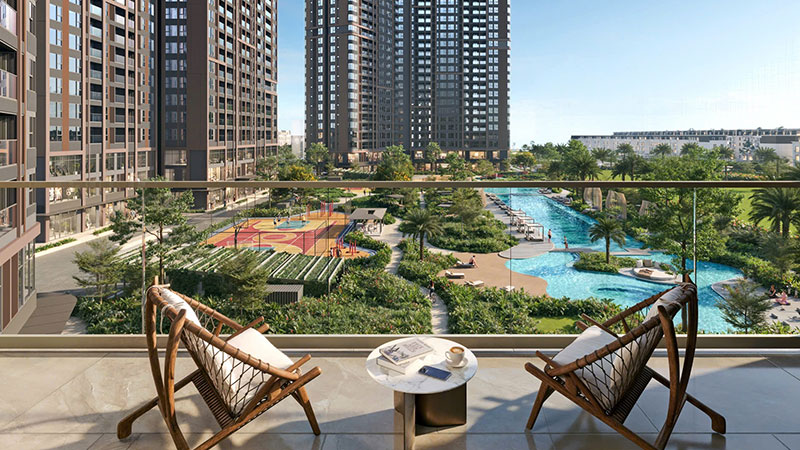 View bể bơi từ căn hộ Southern Square Masteri Trinity Square